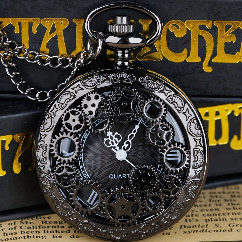 3001e99b406ad628baa7eefa1af49df1.jpg Gear Steampunk Quartz Pocket Watch Vintage Hollow Out Analog Necklace Chain Watch Sweater Pendant Xmas Gift for Women Men - Image 1