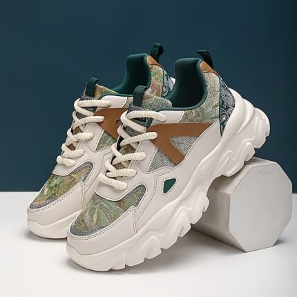 Stylish Patterned Low-Top Sneakers for Men & Women - Breathable Mesh & PU Upper, Durable EVA Sole, Lace-Up Closure, All-Season Casual & Sneakers, Hand Wash Only, Versatile Wear Shoes | Modern Sneakers | Intricate Detailing Sneakers