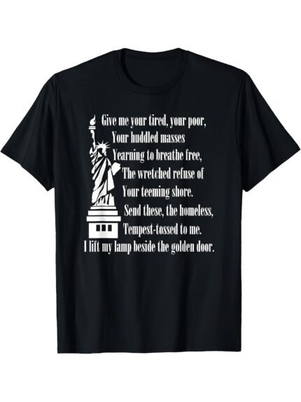 Men's Statue of Liberty Graphic T-Shirt - "Give Me Your Tired" Immigrant Support Casual Cotton Tee, Black with White Print, Short Sleeve, Round Neck, Machine Washable, PLUS SIZE