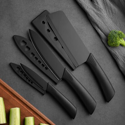 3/20pcs Knife Set, Kitchen Knife Set with Block, Dishwasher Safe Kitchen Knife Set with Built-in Knife Sharpener, German Stainless Steel Black Knife Set, Kitchen Gadget Gift for Mom or Dad