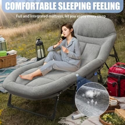 Heavy-Duty Extra Wide Outdoor Folding Bed with Flip Mattress - Portable Camping, Guest Bed, 600 lbs Capacity, Sturdy Frame - for Camping, Home, Travel, Balcony, Garden - Ideal for Adults, Teens, Groups - Grey, Balcony Lounger, Compact Design, Durable Construction, Travel Cot, Family Campers