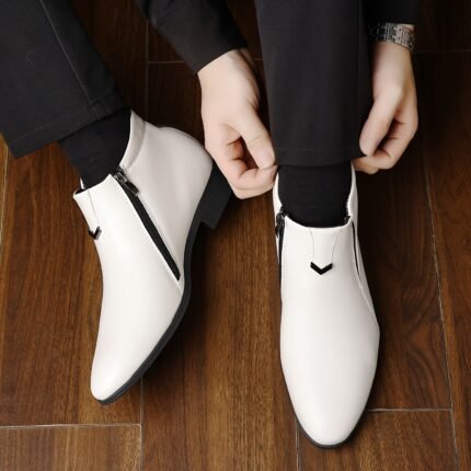 MIOEERT Men's Boots - Pointed Toe Ankle Booties, PU Upper Slip-On with Side Zipper Closure, All-Season Formal & Casual Shoes, Non-Slip Rubber Sole for Office, Parties, Casual Attire - Brown Boots