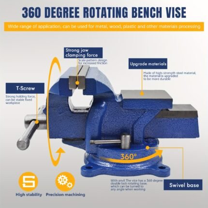 4" 5" Bench Vise Table Top Clamp Press Locking Swivel Base Heavy-Duty Fit For Crafting Painting Sculpting Modeling Electronics Soldering Woodworking And Fishing Tackle
