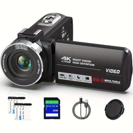 DINGETU 4K Video Camera Camcorder Ultra 80MP Vlogging Camera for YouTube 18X Digital Zoom Camcorder Recorder 3.0" LCD Touch Screen IR Night Vision with Controller, 32GB SD Card and 2 Batteries, Vlogging Equipment, Video Recorder, Content Creation, Live Streaming, Lightweight Design, Handheld Recorder, Highquality Lens, Precision Focus, Professional Videographers, Youtube Creators
