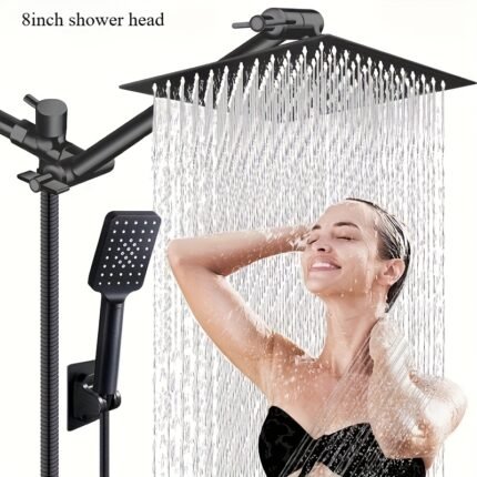 Shower Head Combo, 100 Inch High Pressure Rain Shower Head With 11 Inch Adjustable Extension Arm And 3 Settings Handheld, Powerful Shower Spray Against Low Pressure Water With Long 59 Inch Hose