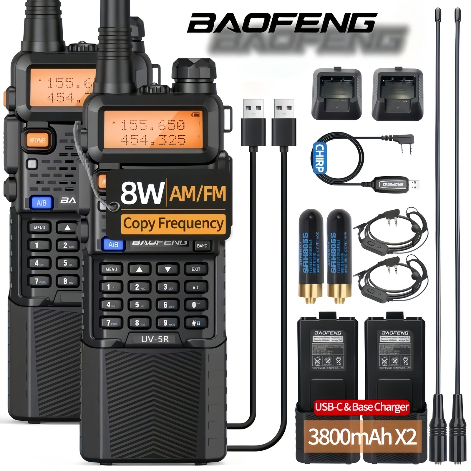 31d68f1b-51a8-49bd-91a9-1f0c673f3b8f-scaled-1.jpg Baofeng UV5R 8W Walkie Talkie: 8W Multi-band Walkie Talkie Specially Designed for Hunting Season (with Extended Battery), Featuring NOAA Weather FM Function. This Long-range Portable Walkie Talkie IsSuitable ForCamping, Hiking, And HuntingEnthusiasts - Image 1