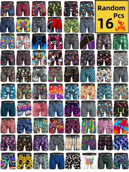 16pcs Of KJFISTMU Random Men'S Graffiti Letter Striped Printed Shorts - Comfortable Loose Shorts, Breathable, Soft, Elastic Waistband, Quick-drying - Suitable For Daily Wear And Sports, Can Be Worn In All Seasons
