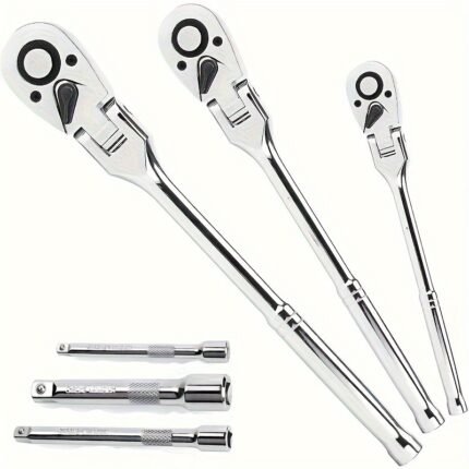Set Of 6pcs Of Ratchet Wrench Set, With 2-tooth Ratchet 1/ 4 Inch, 3/ 8 Inch, 1/ 2 Inch, Rotating Head Ratchet Wrench With Extension Bar, Made Of High-quality Stainless Steel, Chrome-plated Surface Treatment, With EVA Foam Storage Box, Without Battery