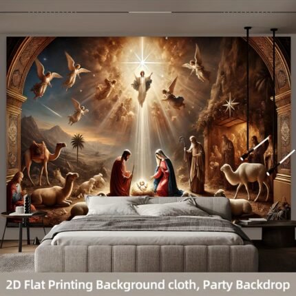 2D Flat, 1pc Nativity Scene Polyester Backdrop - Festive Christmas Party Banner, No Power Needed, Versatile Holiday Decor for Living Room, Bedroom, Office - Ideal for Birthdays, Anniversaries & Seasonal Celebrations, Christmas Decorations