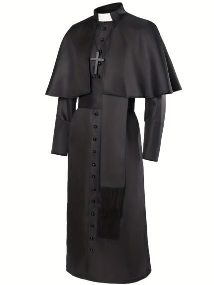 Medieval Priest Costume Long Sleeve Black Monk Robe Suitable for Carnival Halloween Cosplay Dance Party Outfit