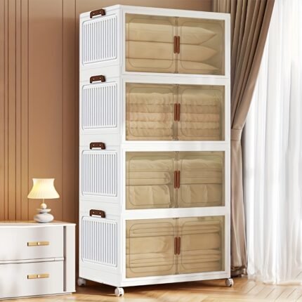 2/3/4/5Layer Extra Large Storage Cabinet, Multi-tier Foldable Storage Box with Doors, Stackable Storage Containers for Shoes Sundries Books Clothes, Household Storage Organizer for Closet, Wardrobe, Bedroom, Bathroom, Office, Kitchen
