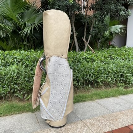 Premium High Quality PU Golf Club Bag with Tassel Detail - Beige, Durable Driver Compartment & Multiple Pockets for Easy Organization, Golf Bag