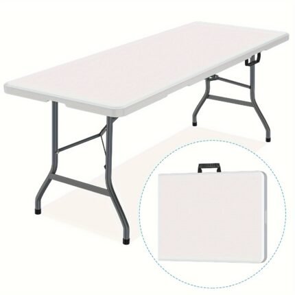 6 Foot Fold-in-Half Table With Curve Legs, White - Space-Saving & Portable - Perfect for Indoor & Outdoor Use - Ideal Gift for Students & Small Spaces