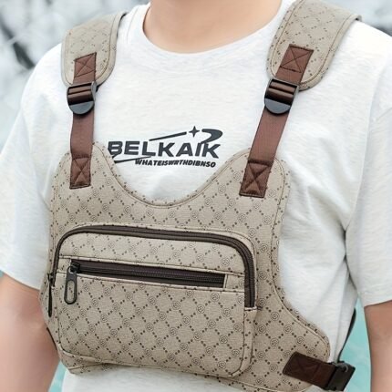 LUMG Men's Business Style Chest Crossbody Bag - Large Capacity Adjustable Strap, Multiple Zippered Compartments, Durable Fabric with Geometric Pattern, Black - Travel, Commuting, Father's Day Gift, Chest Bag, Commuting Accessory, Modern Accessory, Sturdy Construction, Versatile Accessory, Frequent Travelers