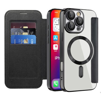 Luxury Magnetic Wireless Charging PU Leather Card Holder Phone Case for iPhone 16 15 14 13 12 11 Pro max Plus Flip Wallet Cover, Card Storage, Flip Cover Design, Sleek Wallet Case, Durable Phone Protector, Soft Touch Material, Protective Phone Shell, Frequent Travelers, Minimalist Lifestyle