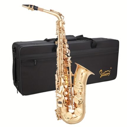 Glarry Black Alto Eb Saxophone, Pearl White Shell Keys, Golden Lacquer SAX, for Beginners, All Experiance Level, Gift for Music Lover