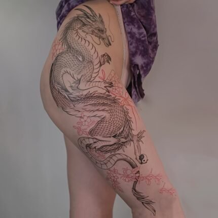 Large Oriental Dragon & Yin-Yang Tattoo Design - Waterproof, Reusable Temporary Tattoo for Legs, Arms, and Backs - Ideal for Festivals, Parties, and Cosplay, Festive Tattoo | Vibrant Tattoo | Waterproof Tattoo