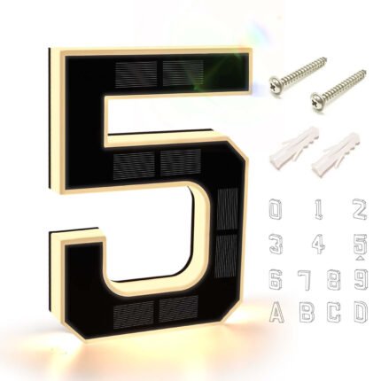 9 Inch Solar Lighted House Numbers for Outside, IP44 Waterproof Outdoor House Number Lamp Sign, Large Personalized Illuminated Exterior Modern House Numbers Light