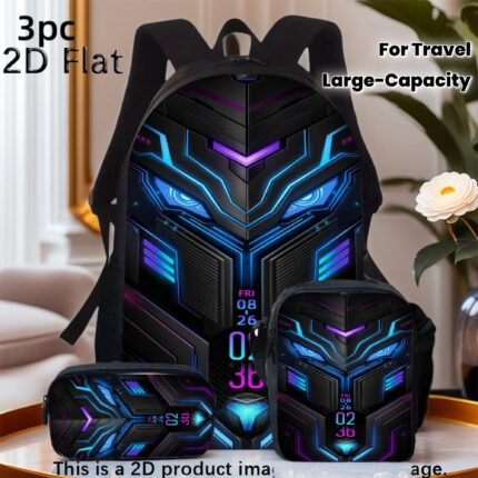 3pcs Large Capacity Lightweight Nylon Daypack with Lunch Bag & Pencil Case, Perfect for School, Travel, or Daily Commute, Great Birthday or Holiday Gift, Backpack for Travel