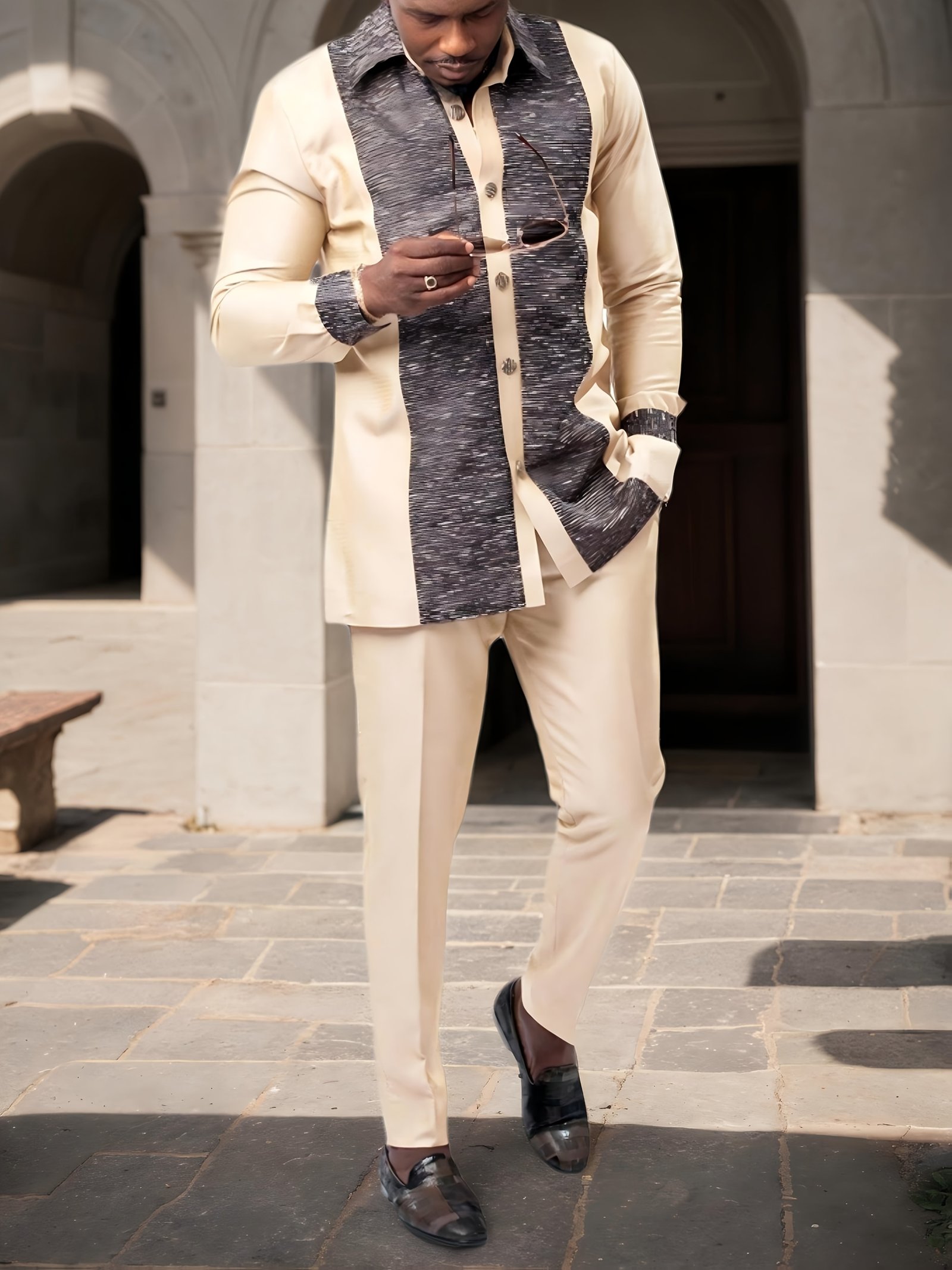 37df6238-cdb9-4512-9bc5-a4ca76384411.jpg 2025 new traditional Men's suit luxury gentleman shirt suit casual travel banquet Men's two-piece set fashion Men's suit Men's suit two-piece set long-sleeved ethnic style tops and pants full set luxury Men's casual suit - Image 1