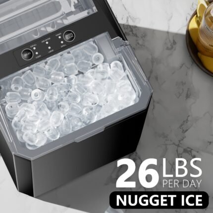 Ice Maker Machine, Rapid Ice Making, 9 Bullet Cubes In 6 Minutes, High Capacity 26. 5 Lbs Daily, Self-Cleaning Feature, Includes Ice Basket And Scoop, Perfect for Home, Kitchen, Parties, Camping, And RV Use, Compact