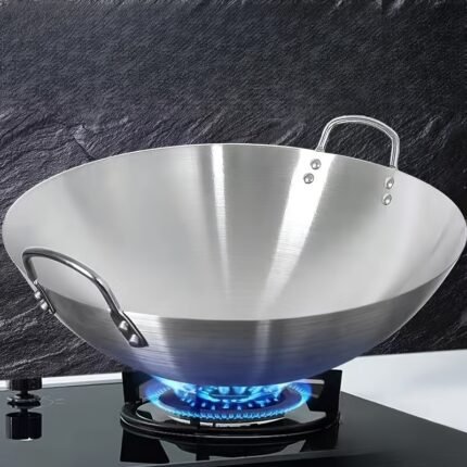 Heavy-Duty Stainless Steel Wok Pan & Fryer - Professional & Home Kitchen Cookware with Non-Stick Surface, Even Heat Distribution - Compatible with Gas, Electric, Induction Stoves - Easy-Clean for Stir-Fries, Frying, Boiling - Ideal for Home, Restaurants, Commercial Kitchens - Durable Construction, Versatile Cooking Pot, Ergonomic Handle Design, Polished Finish