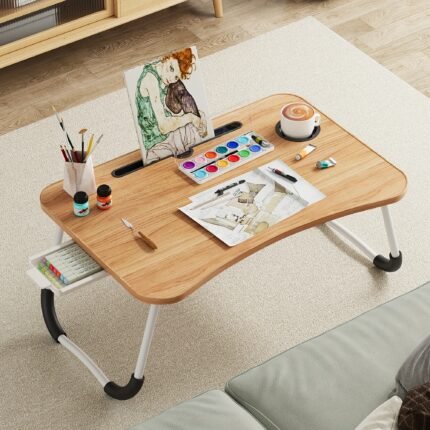 Laptop Bed Desk Table Tray Stand with Cup Holder/Drawer for Bed/Sofa/Couch/Study/Reading/Writing On Low Sitting Floor Large Portable Foldable lap desk bed trays for eating and laptops