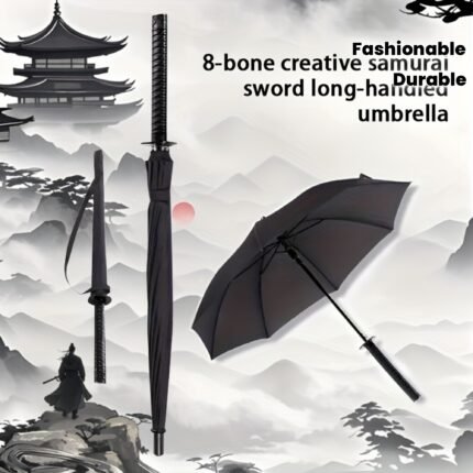 8-Bone Creative Samurai Sword Long-Handled Umbrella - Windproof Automatic Open Umbrella with Durable Carbon Fiber Ribs & Steel Shaft, Black for Men & Women, Perfect for Cosplay & Outdoor Use Cosplay Accessory, Stylish Accessory, Carbon Fiber Ribs