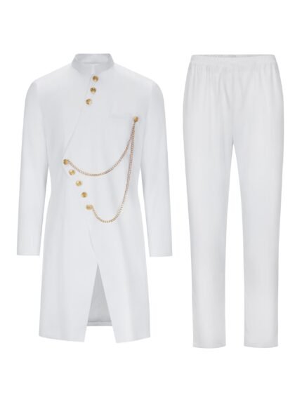 Men'S Casual Long-Sleeve Two-Piece Suit - Mid-Length Button-Up Top & Trousers, Loose Fit Solid Color Non-Stretch Fabric, Versatile for Casual Attire & Formal Events, Formal Attire, Classic Style, Elegant Design, Stylish Men