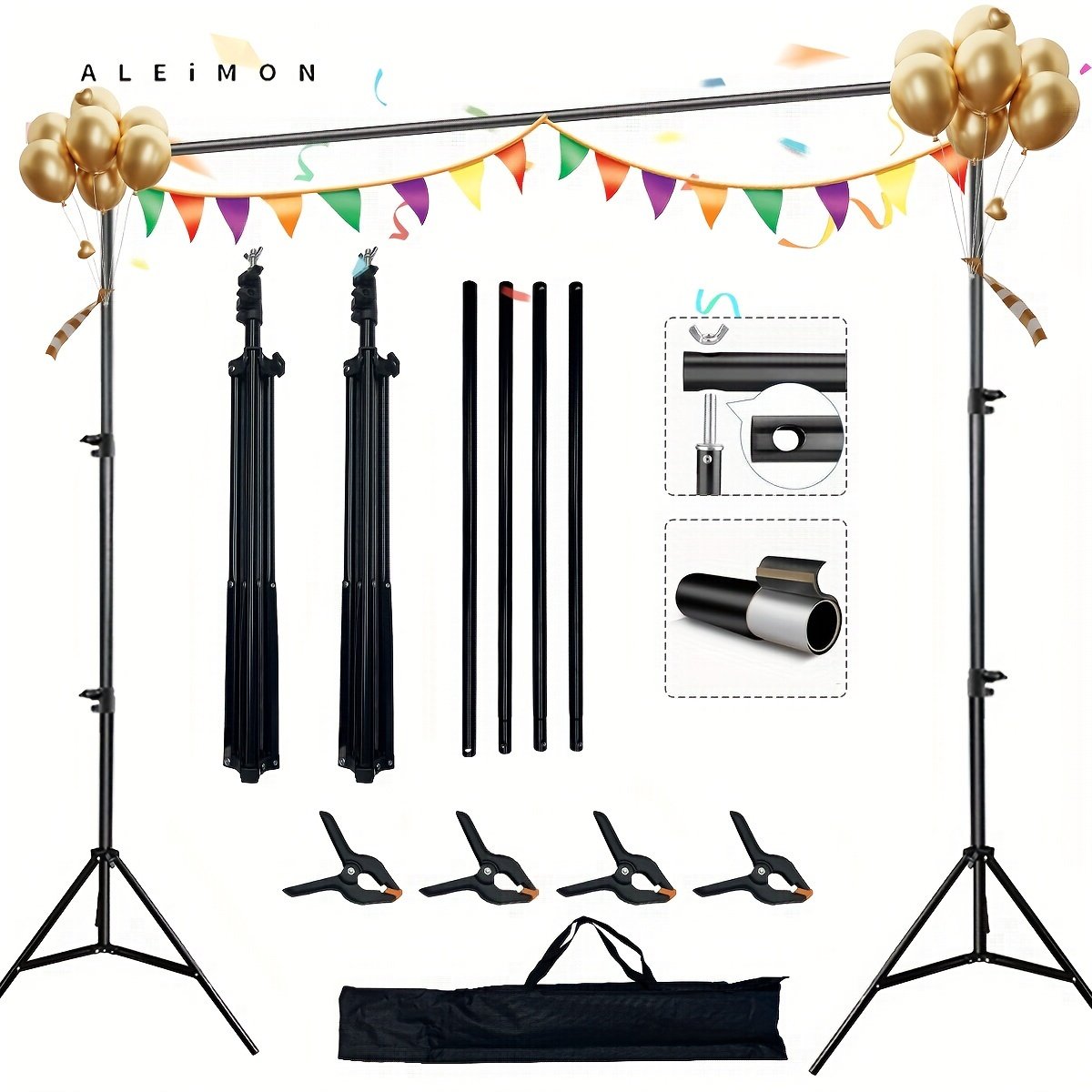 395eacb5-7597-400e-8853-358ec877710d.jpg High Quality Professional Background Stand 10x7 Ft (W X H) Photo Studio Adjustable Metal Background Stand, Balloon Arch Support Kit, With 4 Cross Bars, 4 Background Clips, Party Wedding Event Decoration - Image 1