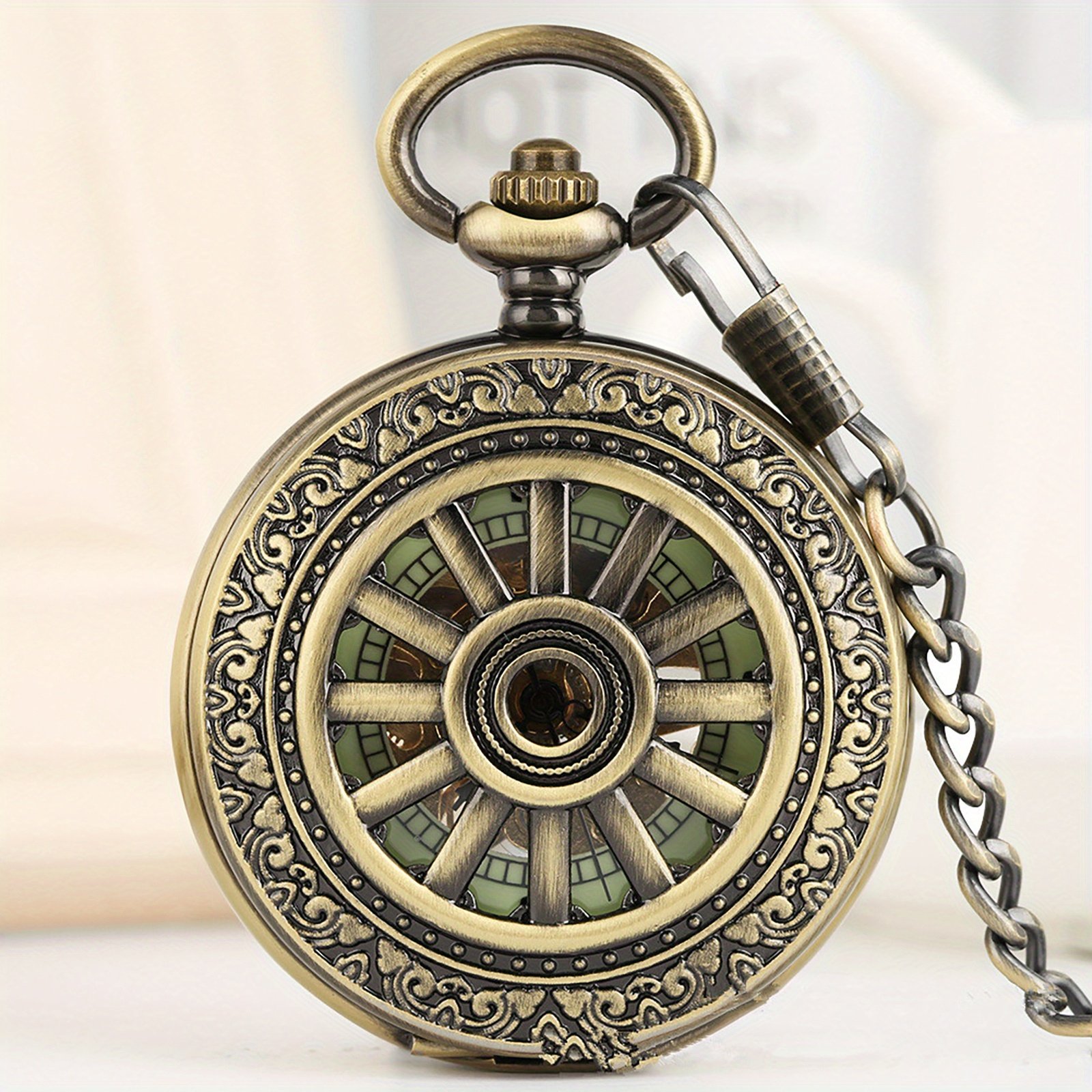 39a25ff79e404feb8c3875d458fea9a2-goods.jpeg New Arrival Mechanical Pocket Watch Skeleton Vintage Luminous Pocket Watch Roman Numberals Dial Pocket Watch - Image 1