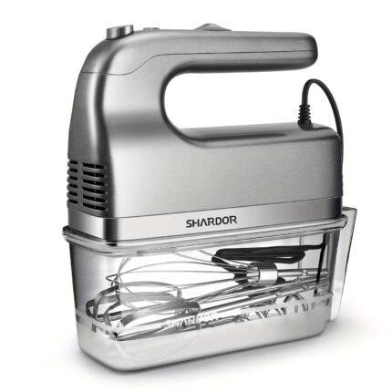 Hand Mixer, 450W Handheld Mixer With Storage Case 5-Speed Plus Turbo Hand Mixer Electric With 5 Stainless Steel Attachments(2 Beaters, 2 Dough Hooks And 1 Whisk), Silver.