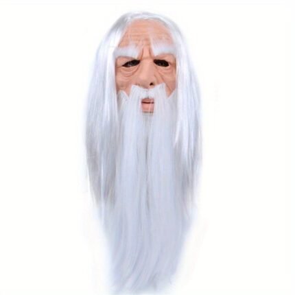 Halloween Christmas Face Headgear Funny Latex Headgear Cosplay Head Decoration Prop Photo Props for Party (Long Haired Old Man)