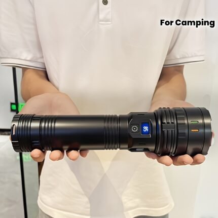 1pc Large Flashlight - Four-Speed Dimming, Type-C Charging Port, 3200mAh Battery, Shoulder Strap, Super Bright LED, Suitable for Camping, Fishing, Travel, Home Use, Emergency, Barbecue, Night Use