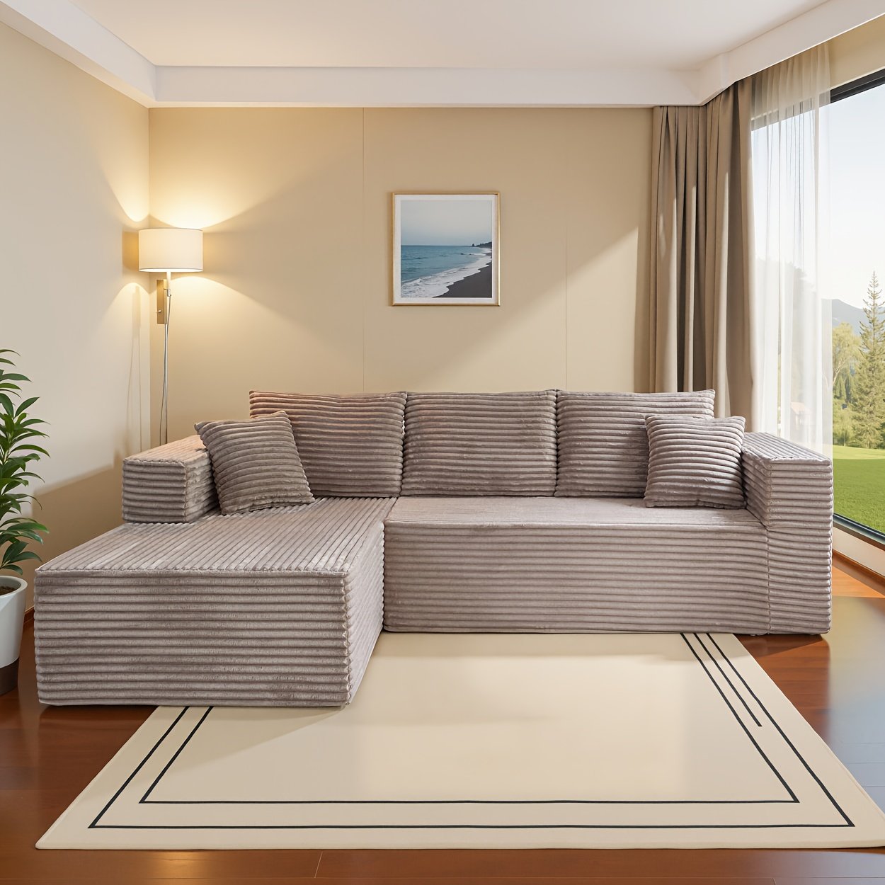 3afbc0de-b7ea-4f49-8697-ffd038537437.jpg 108.1" Cloud Sectional Couch With L-Shape Chaise Ultra Plush Corduroy Sleeper Sofa, Boneless Deep Seat Modular Couch, No Assembly Required, Minimalist Modern Design For Living Room, Apartment & Lounge - Image 1