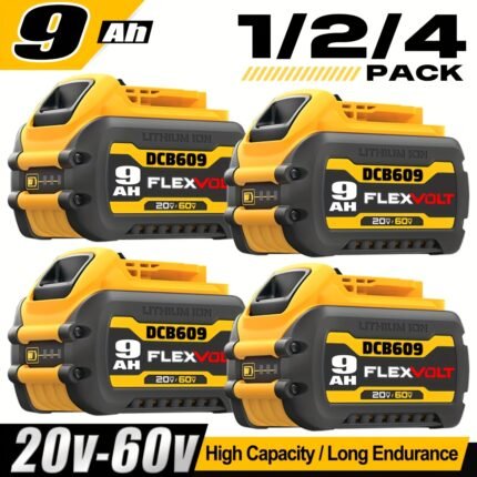 1/2/4PACK 9.0Ah DCB609 20V/60V Max Replacement Battery For Dewalt 60V Battery DCB606 DCB612 Compatible With Dewalt 20V/60V MAX Cordless Power Tools Lithium-ion Battery Fit With Dewalt 20V 60V Cordless Power Tools