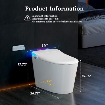 Smart Toilet With Heated Seat And Night Light, Tankless Toilets For Bathroom, Modern One-piece Toilet Standard Comfort Height Toilet With Auto Flush, Auto Open Close Lid/Seat, Slow Close, White