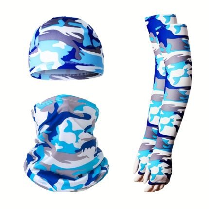 2pcs+1pair Outdoor Sports Pullover Hat & Mask & Sleeve Set, Sun Protection Face Mask Neck Gaiter And Arm Sleeves, Cycling Cap, Sun Protection Set, Quick-drying Face Neck Arm Cover Balaclava For Cycling Basketball Fishing Soccer And Outdoor Sports