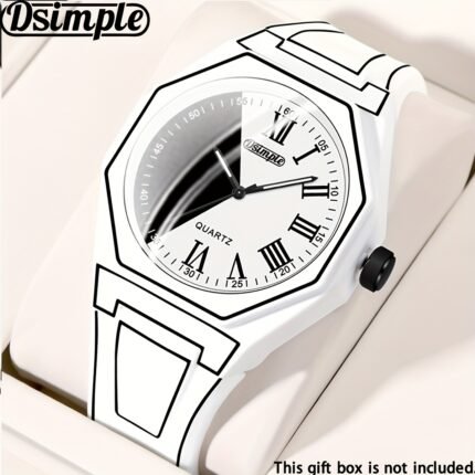 Quartz Watches for Men - 1pc Modern Cartoon Minimalist Unisex Mens Watch, Silicone Strap, Black & White Dial with Geometric Patterns, Casual Fashion Watches for Men & Women, Special Occasions, Everyday Timepiece, Reloj Para Hombre.