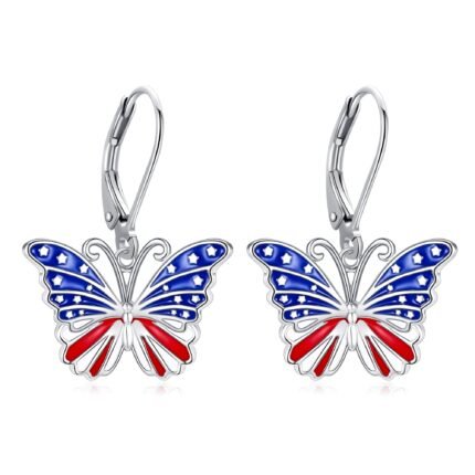 Elegant American Flag Butterfly Earrings - 925 Sterling Silvery, Hypoallergenic, Perfect for Independence Day & Casual Attire