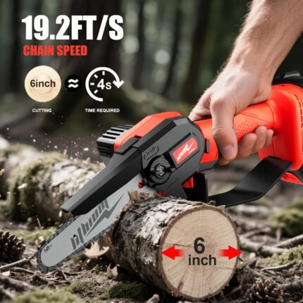 Upgraded Mini Chainsaw-Cordless Electric Chainsaw-Pole Saw with Fast-Charging Lithium Battery, Compact&Portable Chainsaw with Safety Guard, Lightweight Chainsaw for Tree Branches, Tree Trimming, Garden, Household, Firewood Cutting-Ideal Gift for Men.