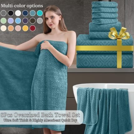 8pcs Extra Large Bath Towel, Ultra-Soft Fluffy Thick Bath Towel Set Highly Absorbent Quick Dry Towel 750GSM Includes 2 Oversized Bath Towels & 2 Hand Towels & 4 Washcloths Towels for Bathroom Hotels Gym, Valentine'S Day Gift, Wash Cloths