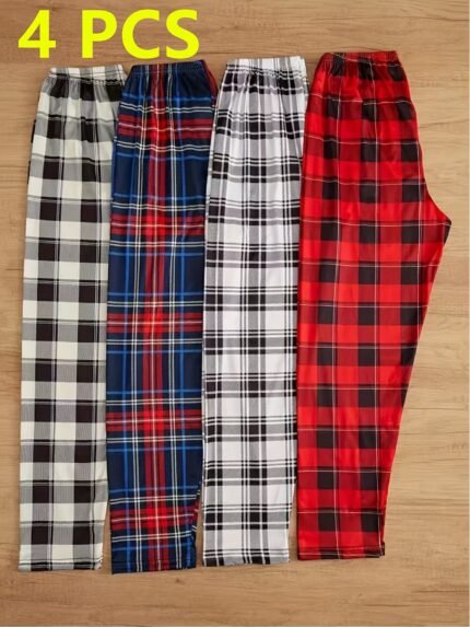 4pcs Of Men's Casual Plaid Trousers Pajamas for Spring And Summer, Fashion Trendy Pants Pajamas for Autumn And Winter Loungewear Mens Clothes Pajamas for Men Pajama Pants Mens Pajama Pants Pijama De Hombre