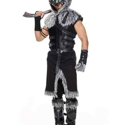Men Werewolf Costume Adult Viking Wolf Halloween Cosplay Suit