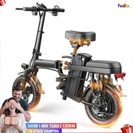 A9 Adult Electric Bicycle, 500W Folding Electric Bike Standard, 48V 15Ah Removable Lithium-ion Battery, Stylish 14-inch Commuter Folding Electric Bike, Original Charger Included As Gift