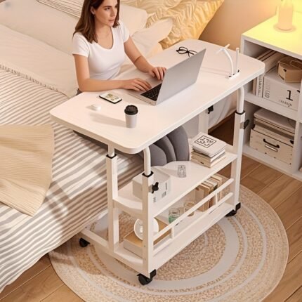 Portable Rolling Standing Desk with Adjustable Height, Three-Layer Design with Storage Shelves, Ideal for Small Spaces, Fits Study, Bedroom, Living Room, Home Office, Standing Desk, Gaming Desk