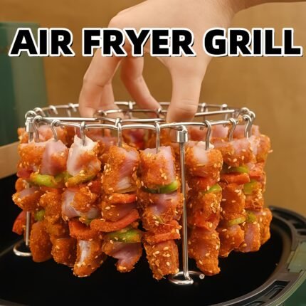 Heavy-Duty Vertical Grill with 24 Skewers - Compatible with 3QT-6QT Air Fryers & Ovens, Even Heating, Rust-Resistant 304 Stainless Steel BBQ Grill for Indoor/Outdoor, Perfect for Steak, Chicken, Veggies, Shish Kabob - Easy-Clean Grill Rack for Home Kitchen, Camping, Backyard BBQs, Outdoor Cooking, Compact Design, Durable Construction, Cooking Accessory, Outdoor Enthusiasts, Camping Gear