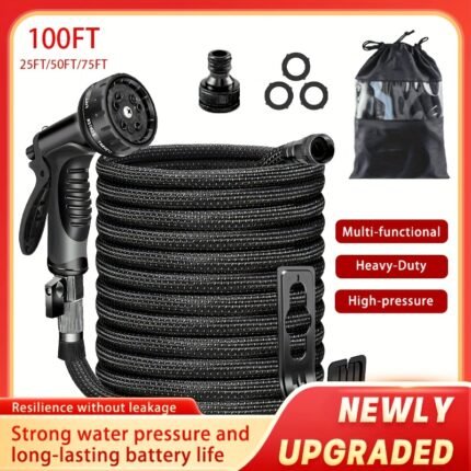 100/75/50/25-foot Heavy-duty Garden Water Pipe, Non-extendable, 3/4-inch Solid Threaded Connector, Leak-proof Design, Durable Rubber Material, American Standard Thread - Suitable for Gardening, Cleaning, Forestry