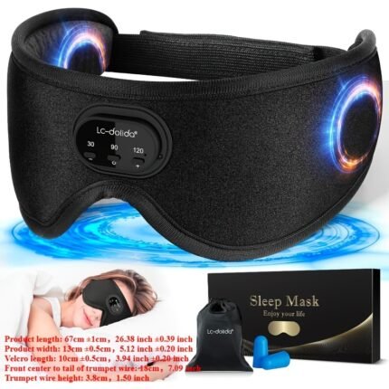 LC-dolida Sleeping Eye Mask Headphones, 8 Kinds Of White Noise to Help You Sleep, 10h Long Battery Life + Timer Function, 3D Blackout Design, Washable, Gift Ideal, Presented with A Storage Bag And 1 Pair Of Ear Buds, Sleep Headphones, Sleep Aid, Travel Sleep, Sleek Sleep Accessory, Lightweight Mask, Soft Fabric, Durable Construction, Noise Cancelling Headphones, Wireless Headphones, Insomnia Support, Travel Sleep Aid, Spa Accessory, Vibrant Pattern, OnE Coat, Materials, Noiseblocking