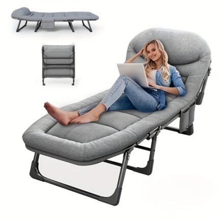 Adjustable Portable Folding Bed, Patio Lounge Chair, Camping Travel Folding Camping Bed, Adult Camping Bed, Nap Bed, Single Companion Bed, Outdoor Camping Bed, Suitable for Tents, Homes, Offices, Beach Gardens, etc., for Outdoor Use Only